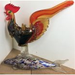 Two glass pieces - cockerel by Franco Giancarlo Toffolo of the Venetian Glass Company,
