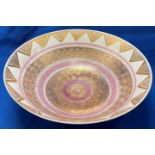 Mary Rich Studio Pottery in pink, gold and white design bowl/dish on collar base, 21.