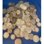 Contents to tub - assorted 1920 to 1946 British coins including half-crowns, one-shilling,