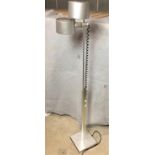 Brushed silver coloured metal two-light standard lamp - height adjustable from 88cm to 134cm high