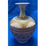 Mary Rich Studio Pottery small bud vase in a gold and pink design - stamped to base - 11.