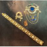 A selection of mixed-period jewellery - two antique silver items (brooch and filigree panel