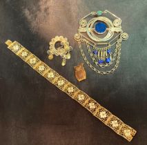 A selection of mixed-period jewellery - two antique silver items (brooch and filigree panel