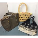 Box containing three handbags - Michael Kors brown crocodile effect handbag 38 x 26cm,