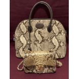 Two faux snakeskin handbags with protective bags -19 x 14cm and 37 x 26cm (saleroom location S3 T5)