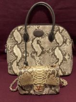 Two faux snakeskin handbags with protective bags -19 x 14cm and 37 x 26cm (saleroom location S3 T5)