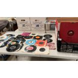 Contents to black plastic crate - 6 x 78rpm records and 39 assorted 45rpm singles (some without