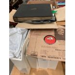 A His Masters Voice cased set of twelve 78rpm records and contents to box and four wooden boxes - a