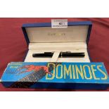 A Waterman Paris fountain pen in case and a set of Spear's Games dominoes (2) (Saleroom location: