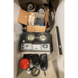 Contents to crate - Polaroid camera, Grundig TK 120 reel-to-reel player,