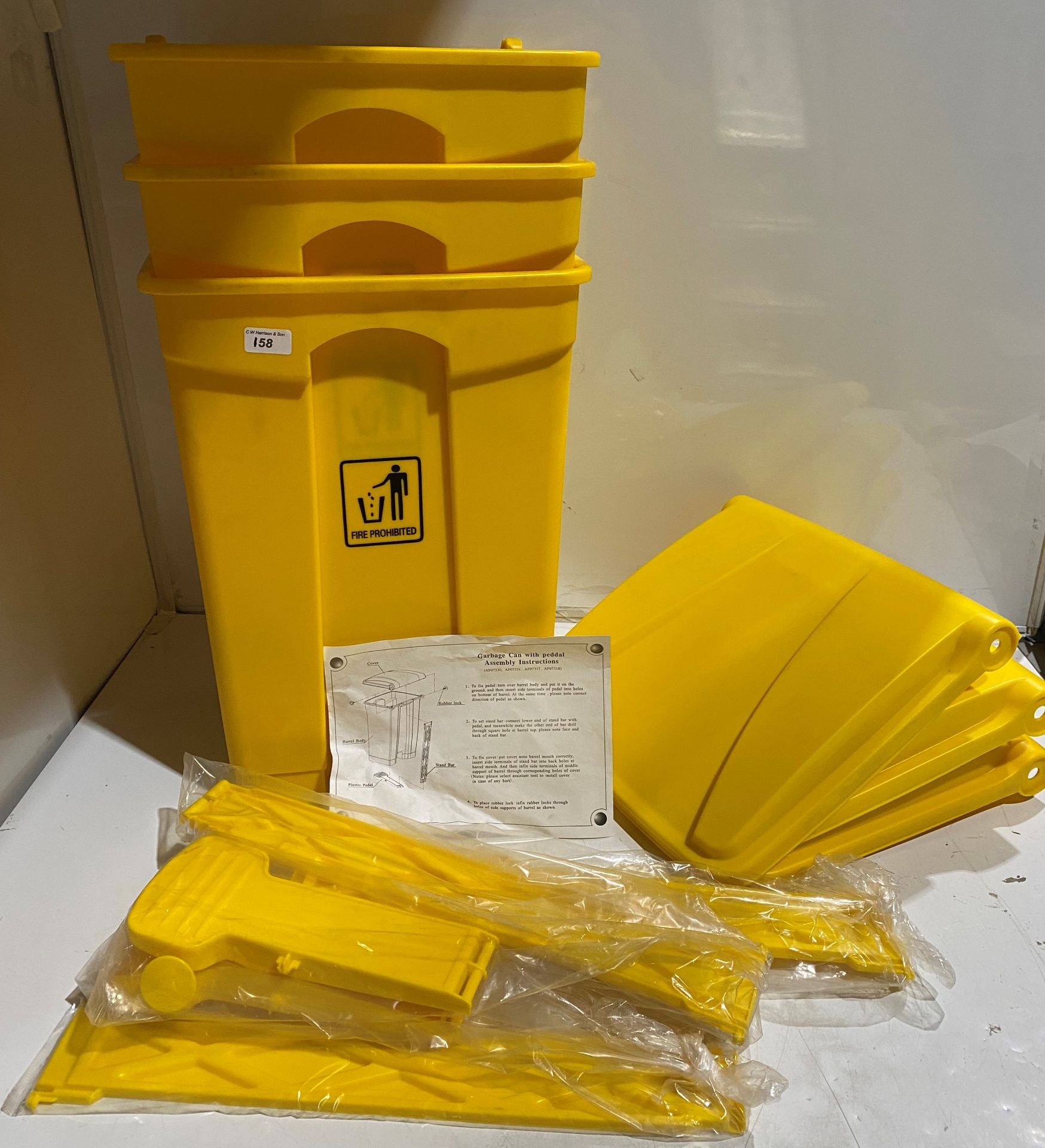 3 x Contico 45Ltr yellow step on hands free pedal bins (new)