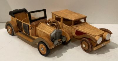 Two handmade wooden vintage vehicles 35cm long (saleroom location: S1 T6)