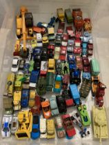 Contents to crate - seventy-five assorted diecast toy cars by Matchbox, Lesney, Hot Wheels, Corgi,