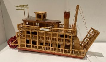 Handmade wooden vintage 'Matchstick Queen' steam boat 73 x 18 x 38cm H (saleroom location: S1 T1)