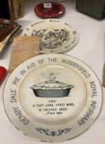 Three items - a 1928 Denby Dale pie plate complete with souvenir booklet,