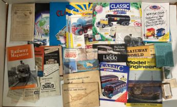 Contents to basket including train/aircraft/ships/naval cigarette cards and magazines by Corgi,