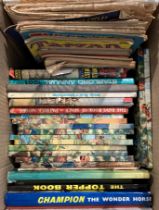 Contents to box - children's books and magazines including Boys Book on Space, Buffalo Bill, Topper,