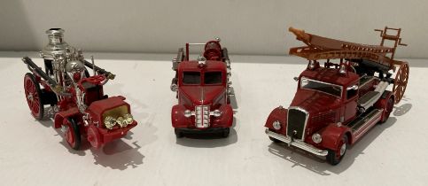 Set of three diecast fire engines by Del Prado Y43 1912 Christie front drive steamer, 1939 Bedford,