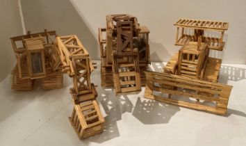 Three handmade wooden earth movers with caterpillar tracks 39 x 19cm,