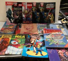 Twenty-one comic books including eleven 2000AD Judge Dredd, Dr Who, T2 Terminator, Nuclear Twilight,