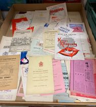 Contents to lid - approximately fifty programmes and leaflets (circa 1950s/1960s) for plays, shows,