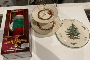 Three items - a Spode Christmas tree plate/stand,