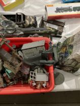Contents to box and bag - large quantity of assorted military figurines and vehicles including