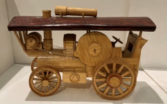 Handmade wooden vintage steam engine 50 x 20 x 32cm H (saleroom location: S1 T1)