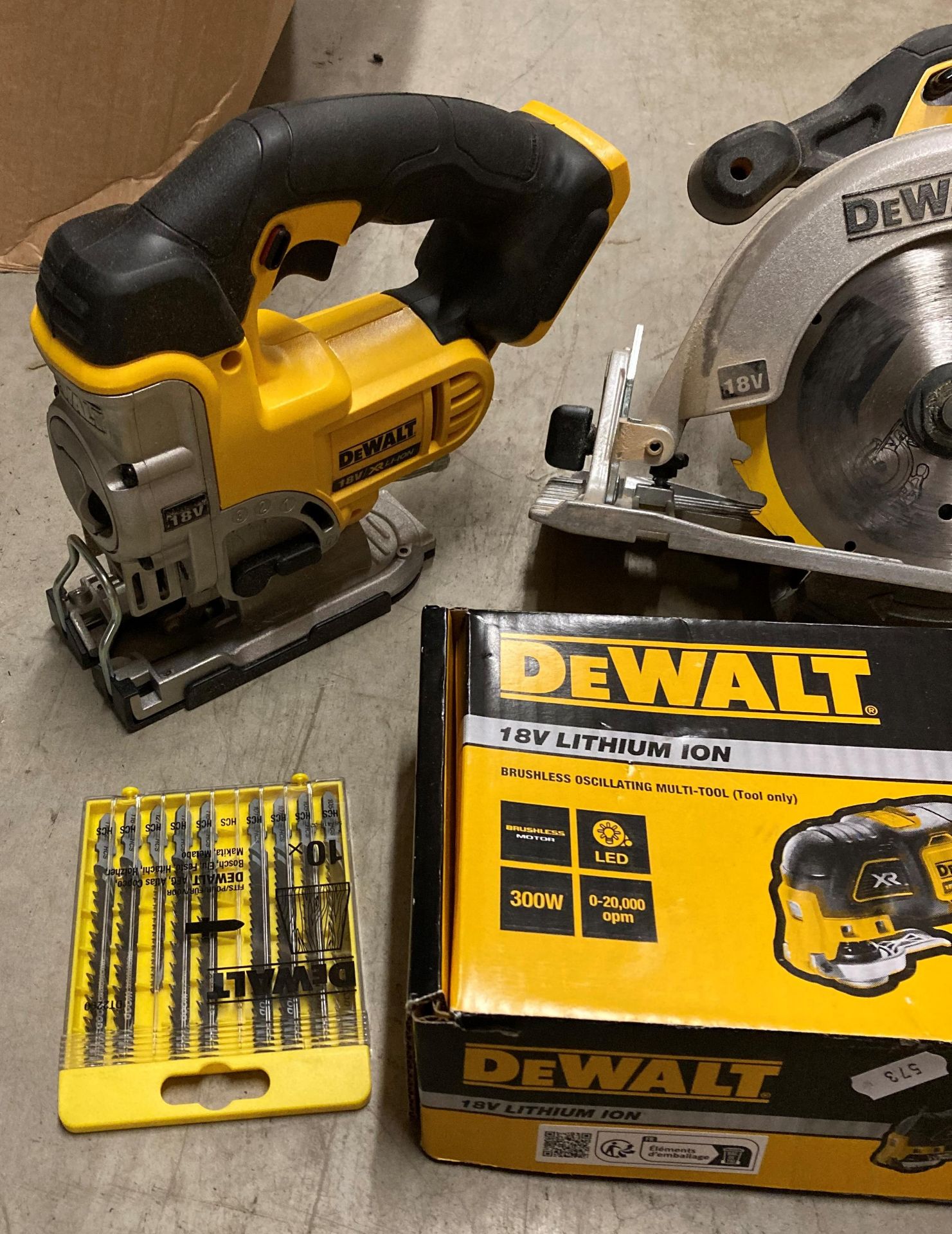 Four assorted 18v DeWalt cordless hand tools including multi-tool DC5355N, XR DCW210 pad sander, - Image 2 of 3