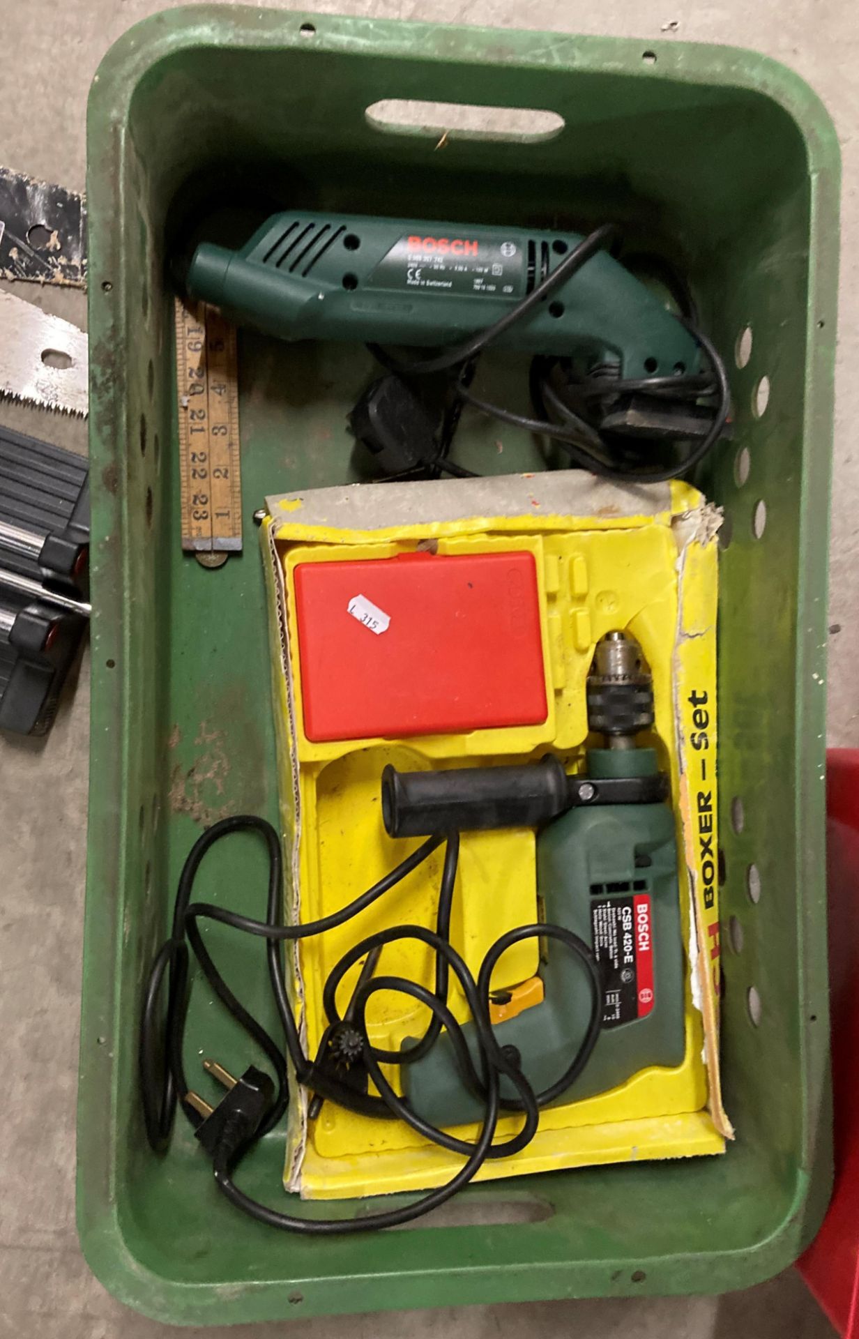 Contents to box - a Bosch CSB 42E electric drill, Bosch PDA120E edge sander, - Image 6 of 6