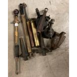 Contents to box - 9 x vintage items - brass garden syringe sprayers,