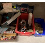 Contents to three boxes and a tool box - assorted hand tools including Wolf Craft device,