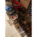 Contents to 7 boxes - assorted hand tools including bit and brace, tap and die, drill bits,