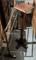 An adjustable height mahogany plant stand and a small towel rail (2)(saleroom location: MA2)