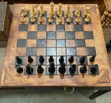 Tanned leather topped chess board 51.5cm x 51.