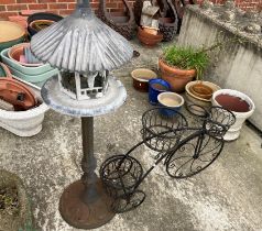 Metal bicycle planter and a freestanding metal bird hut (2) (saleroom location: outside)