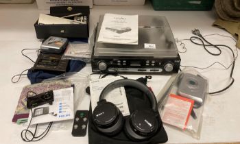 An Inovalley digital turntable and cassette player, a wireless noise cancelling headset,