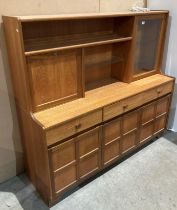 Mid century Nathan teak wall unit with three door three drawer lower section and a two door two