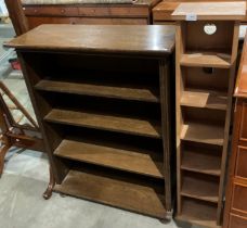 An oak four shelf open bookcase 83 x 108cm high and a thin pine six shelf CD rack (2) (saleroom