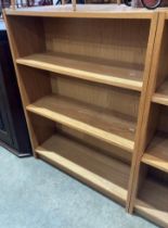 Pair of wood finish two shelf open front bookcases each unit 80 x 28 x 106cm high and a small