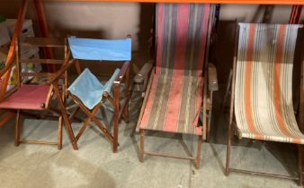 Four various wood garden chairs including The Geebro Ocean Chair Co.