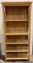 Light oak five-shelf open-front bookcase with adjustable shelves - size 82 x 40 x 175cm high