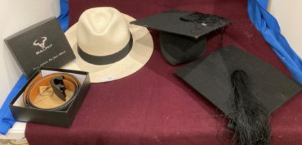 Contents to green plastic tray - a Samuel Windsor Panama hat size S/M,
