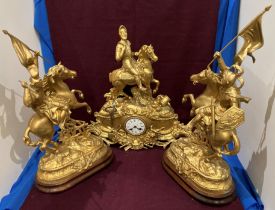 A gilt finish metal clock garniture,