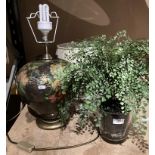 An AWL bulbous flower and grape patterned table lamp complete with shade (82cm to top of shade) and