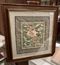 A framed silk embroidered picture 42 x 36cm (saleroom location: S3T1)