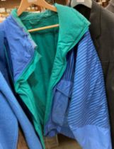 A St Michael blue jacket size L and a grey two piece suit,