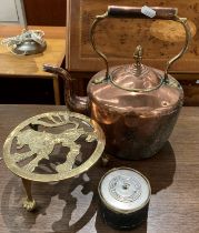 Vintage copper and brass teapot with acorn top lid,