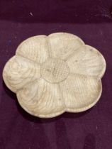 A Tom Whittaker (Gnome Man) Yorkshire Rose six sided adzed oak dish - stained,