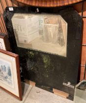 A black glass framed bathroom mirror - overall size 85 x 63cm (saleroom location: gallery)